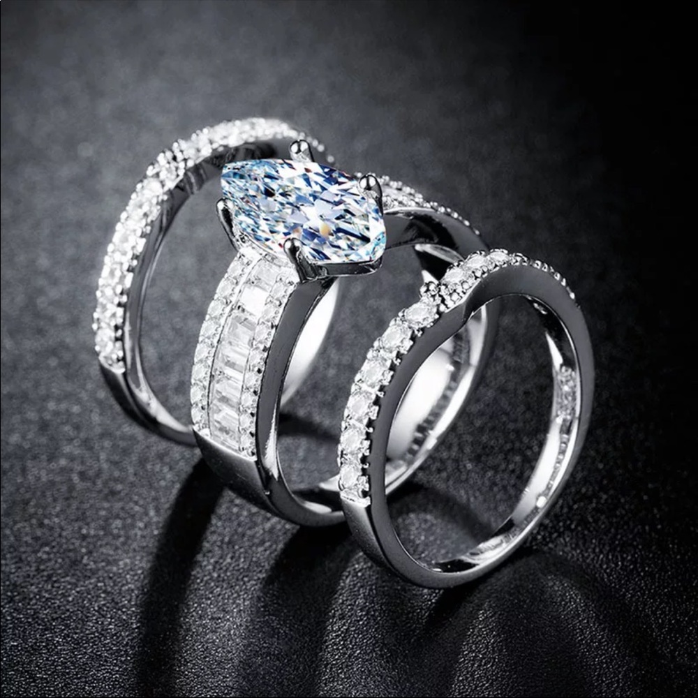 925 sterling silver marquise ring set - Picture 2 of 9